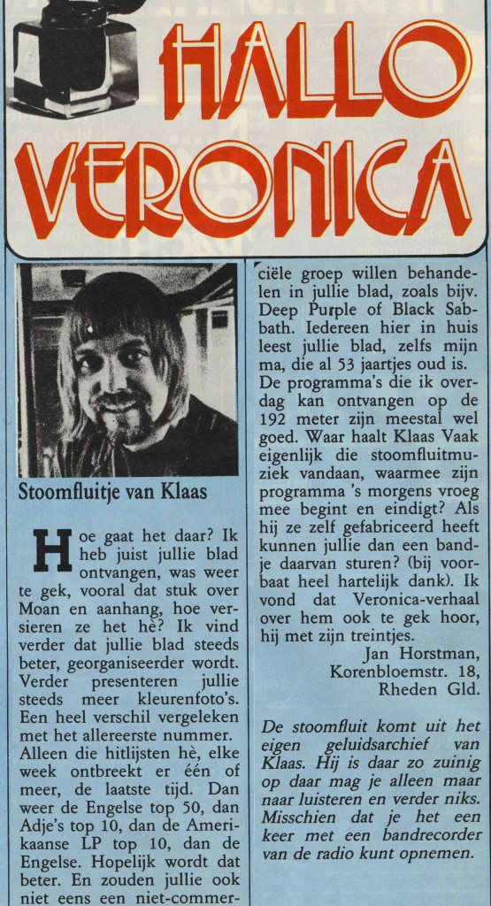 Veronicablad 1972, lezer vraagt zich af waar de geluiden van de stoomtrein vandaan komen